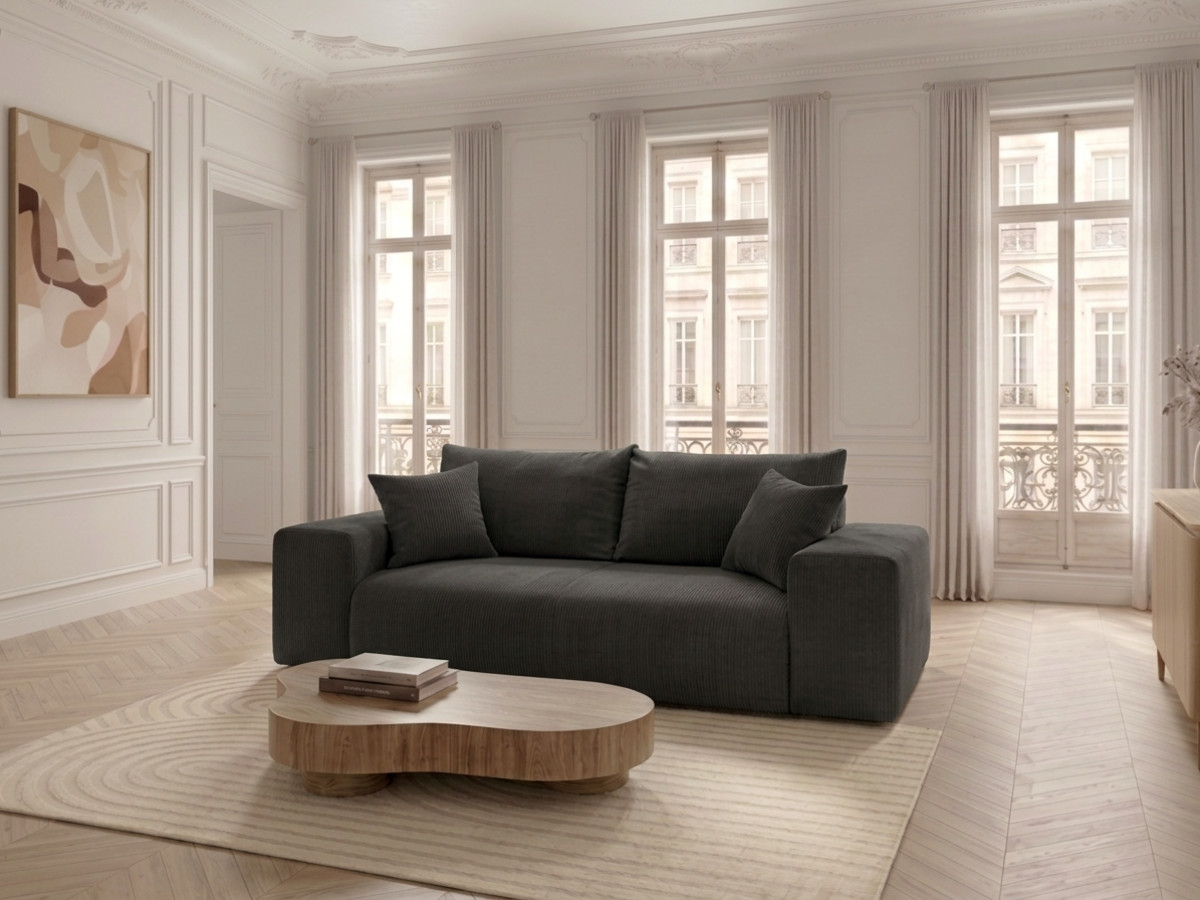Canapé droit convertible ouverture express VOLTAIRE tissu velours côtelé