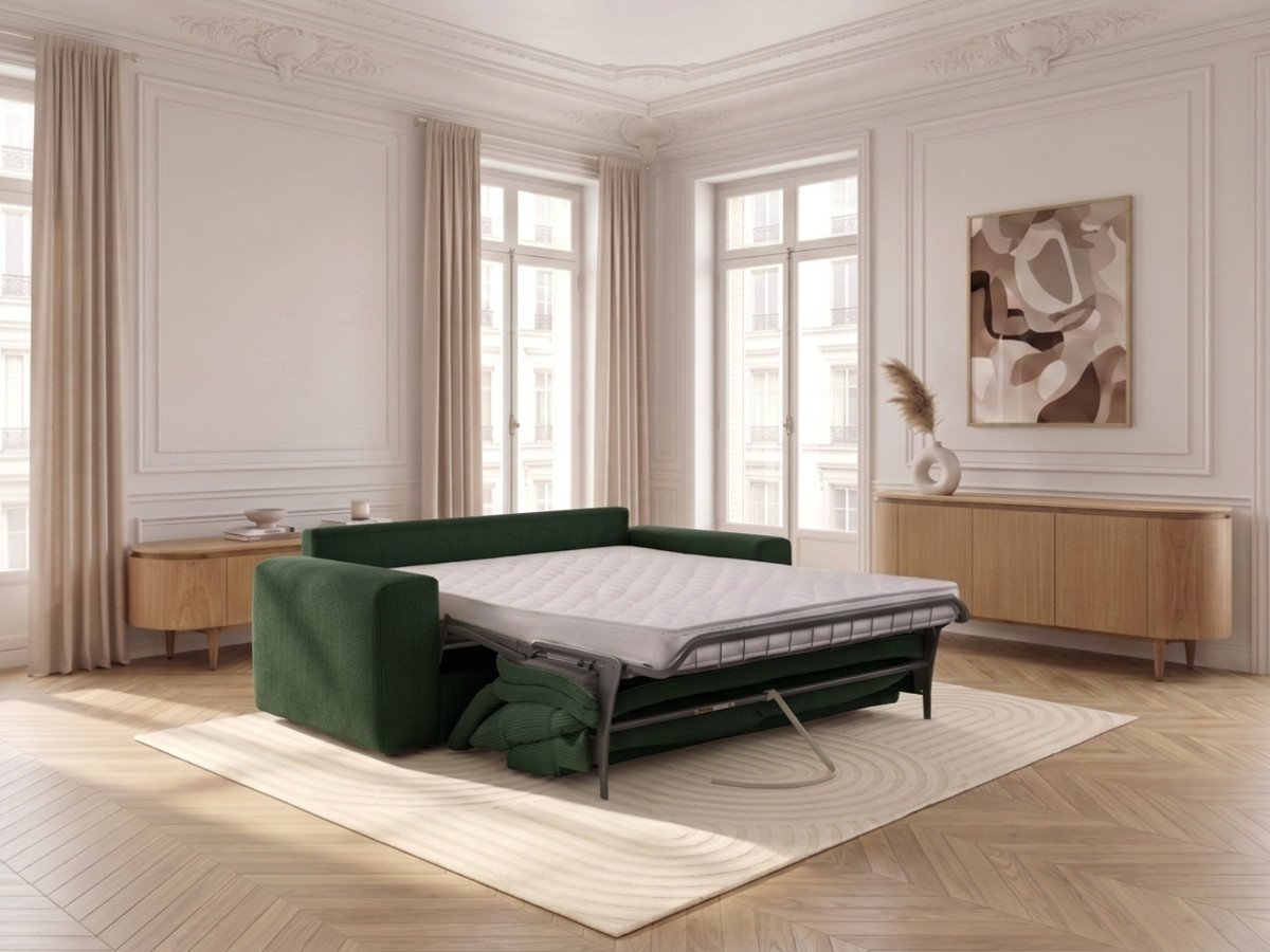 Canapé droit convertible ouverture express VOLTAIRE tissu velours côtelé