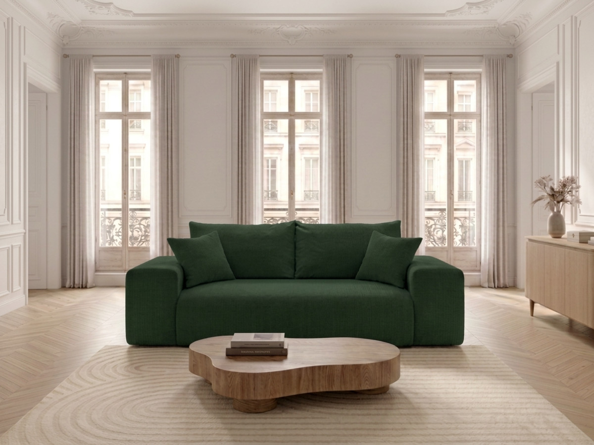 Canapé droit convertible ouverture express VOLTAIRE tissu velours côtelé