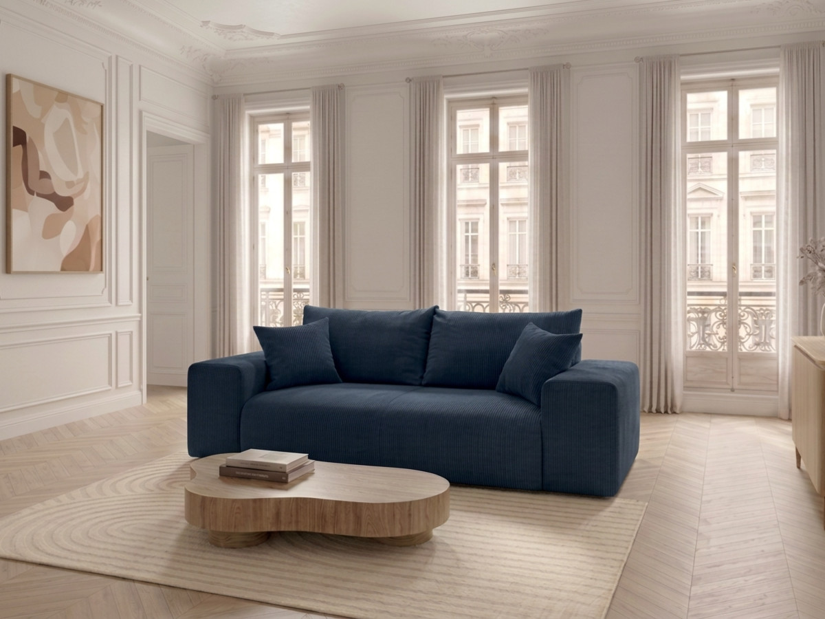 Canapé droit convertible ouverture express VOLTAIRE tissu velours côtelé