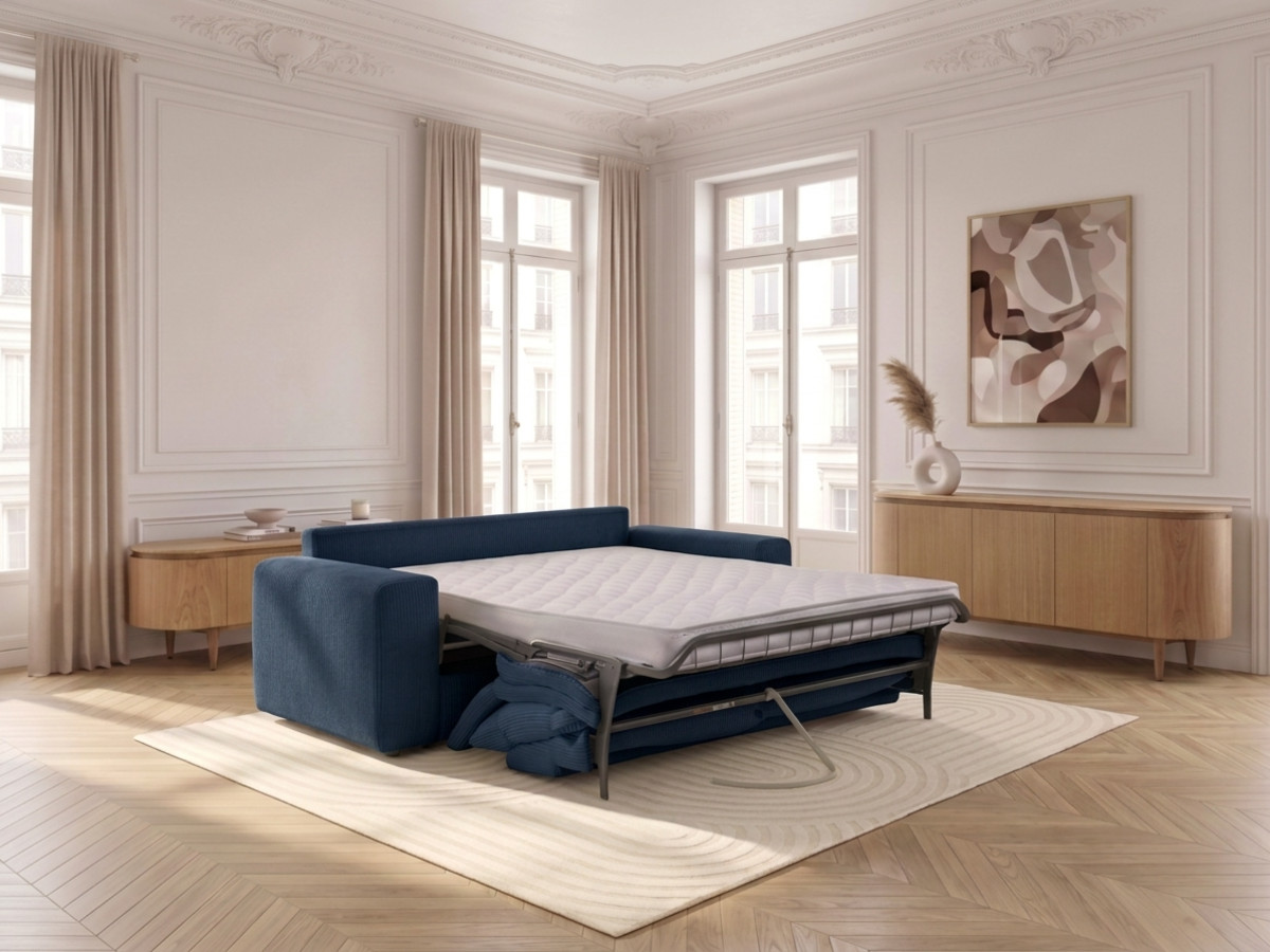 Canapé droit convertible ouverture express VOLTAIRE tissu velours côtelé