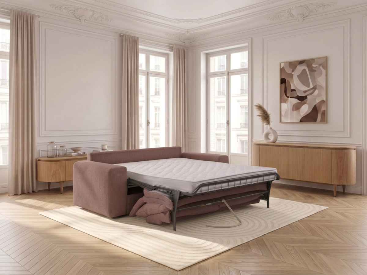 Canapé droit convertible ouverture express VOLTAIRE tissu velours côtelé