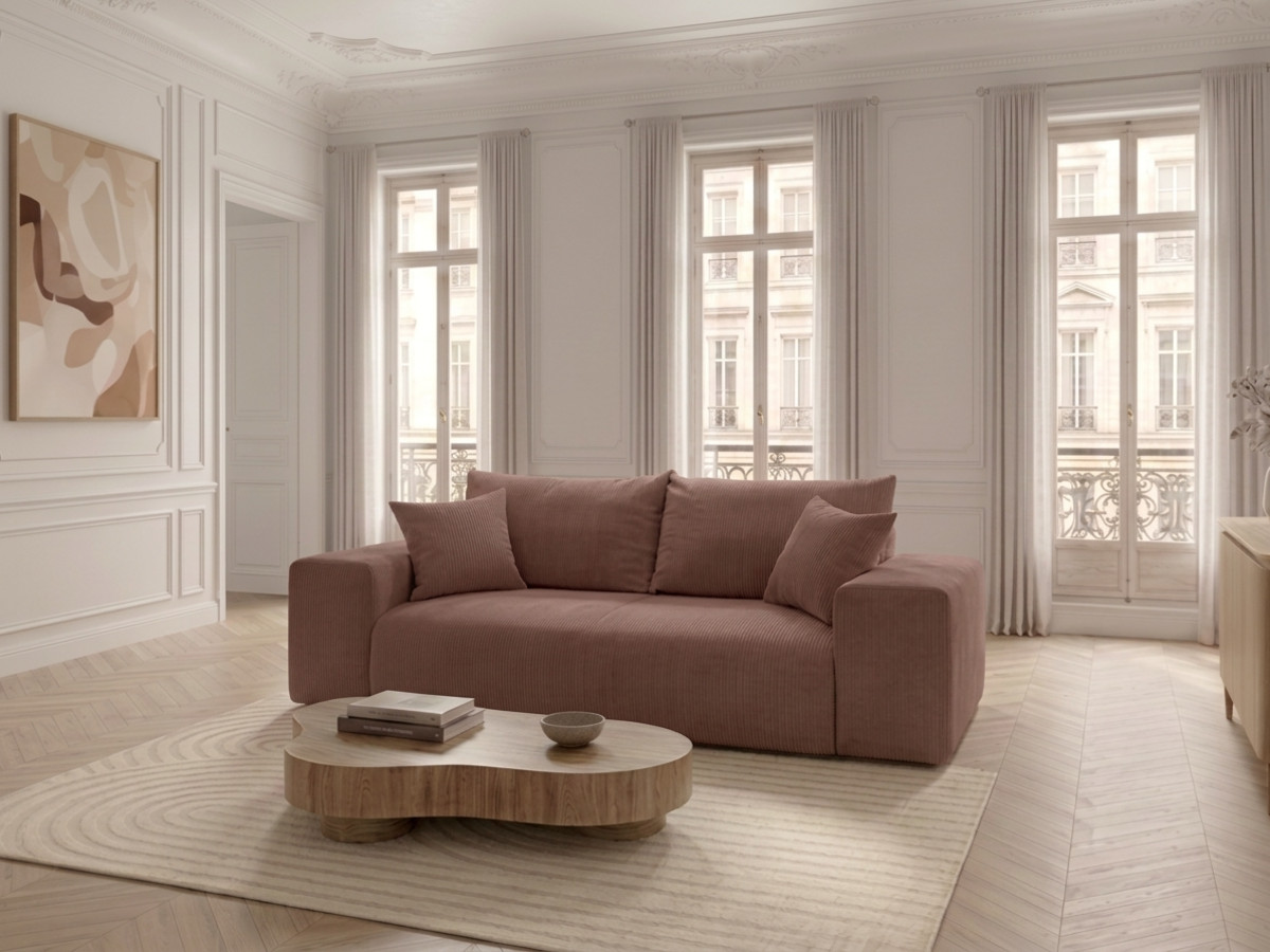 Canapé droit convertible ouverture express VOLTAIRE tissu velours côtelé