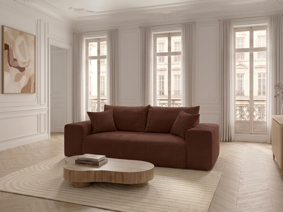 Canapé droit convertible ouverture express VOLTAIRE tissu velours côtelé