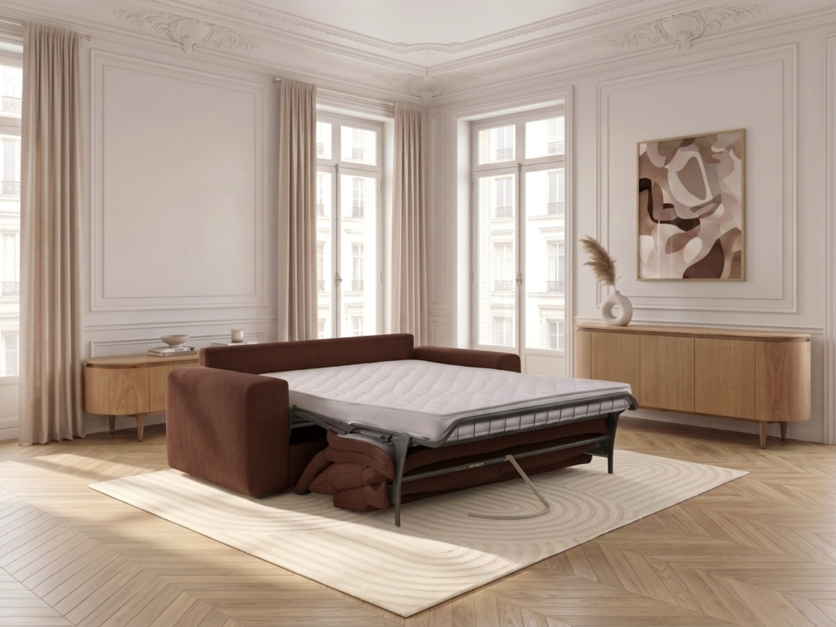 Canapé droit convertible ouverture express VOLTAIRE tissu velours côtelé