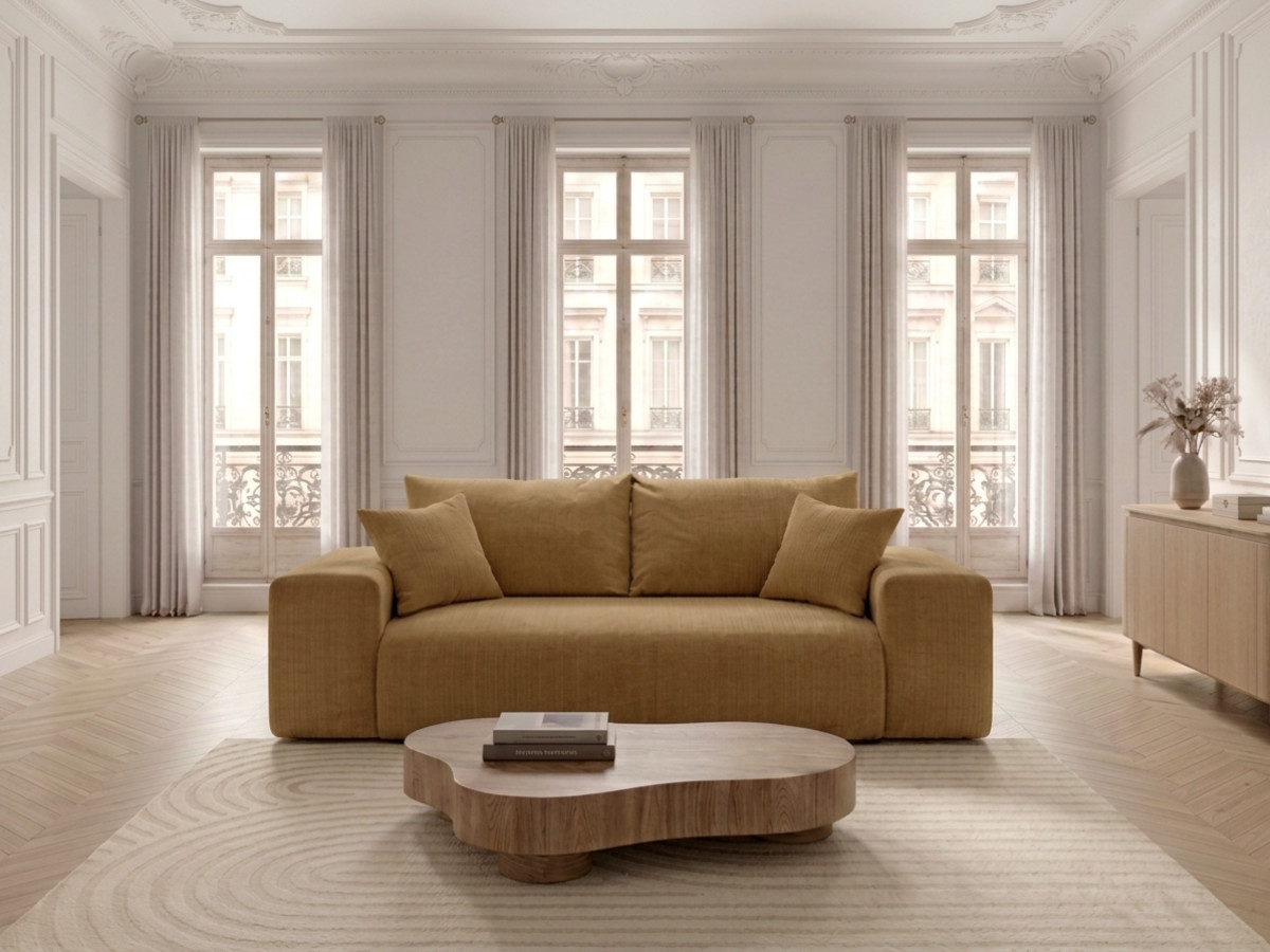 Canapé droit convertible ouverture express VOLTAIRE tissu velours côtelé