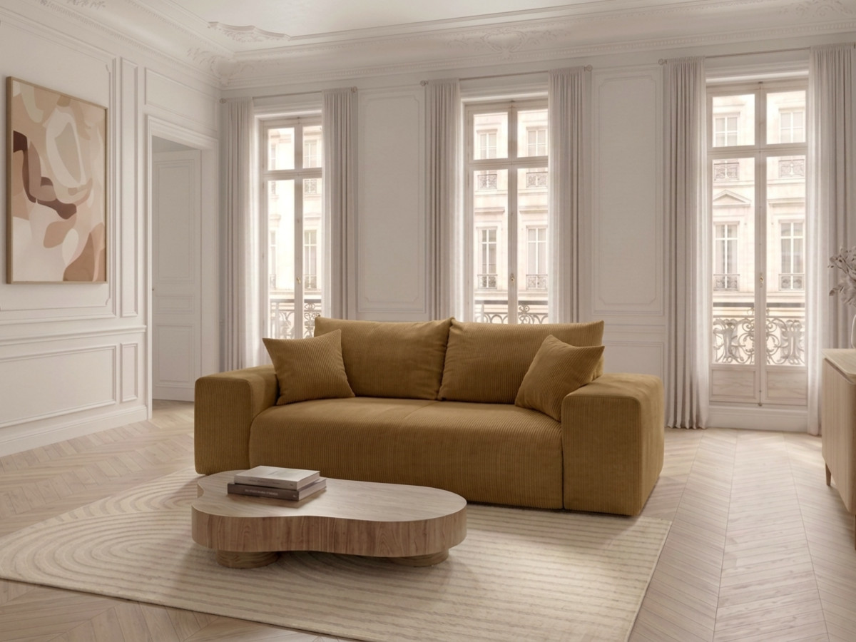 Canapé droit convertible ouverture express VOLTAIRE tissu velours côtelé