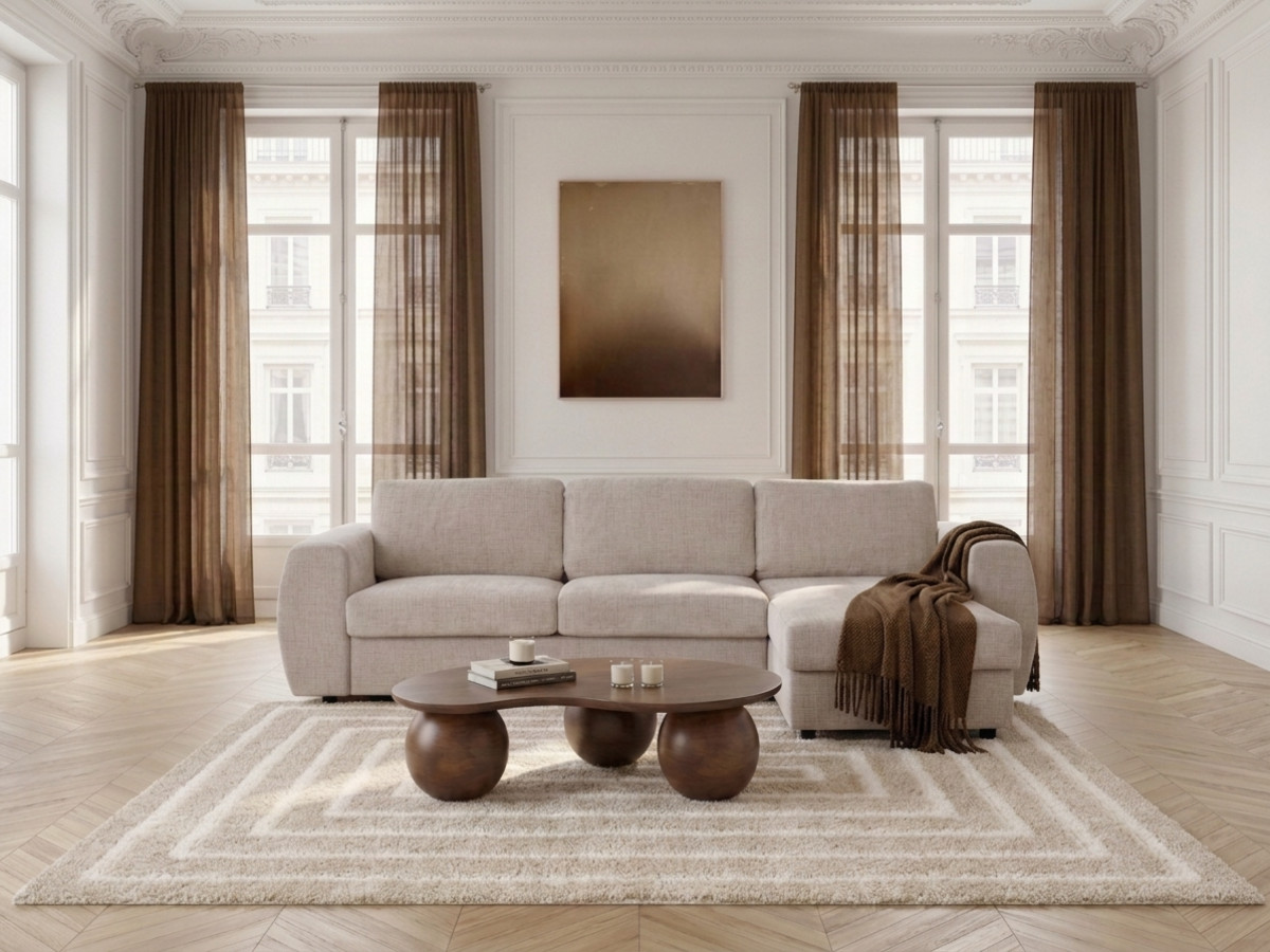 Canapé d'angle réversible convertible coffre HUGO ouverture express tissu texturé