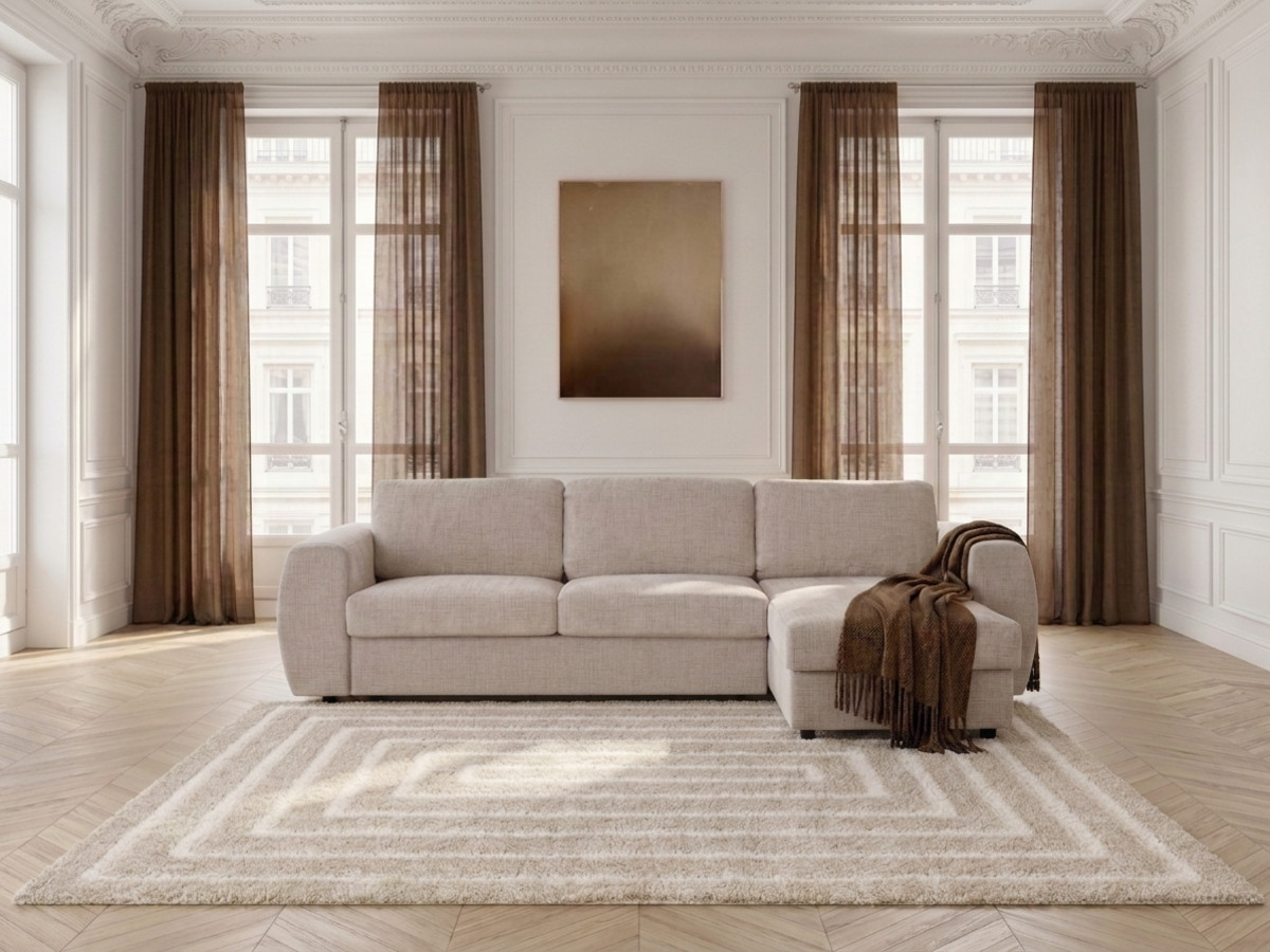 Canapé d'angle réversible convertible coffre HUGO ouverture express tissu texturé