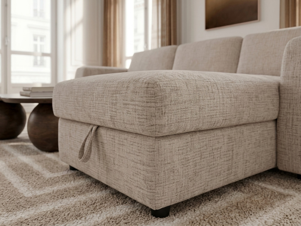 Canapé d'angle réversible convertible coffre HUGO ouverture express tissu texturé