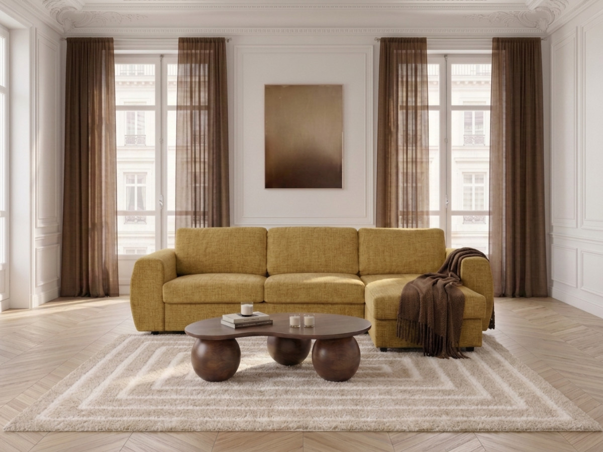 Canapé d'angle réversible convertible coffre HUGO ouverture express tissu texturé