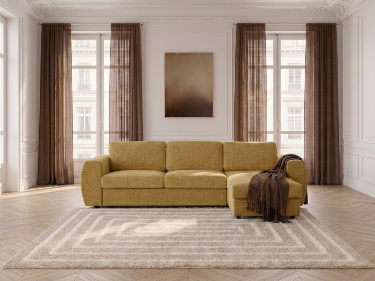 Canapé d'angle réversible convertible coffre HUGO ouverture express tissu texturé