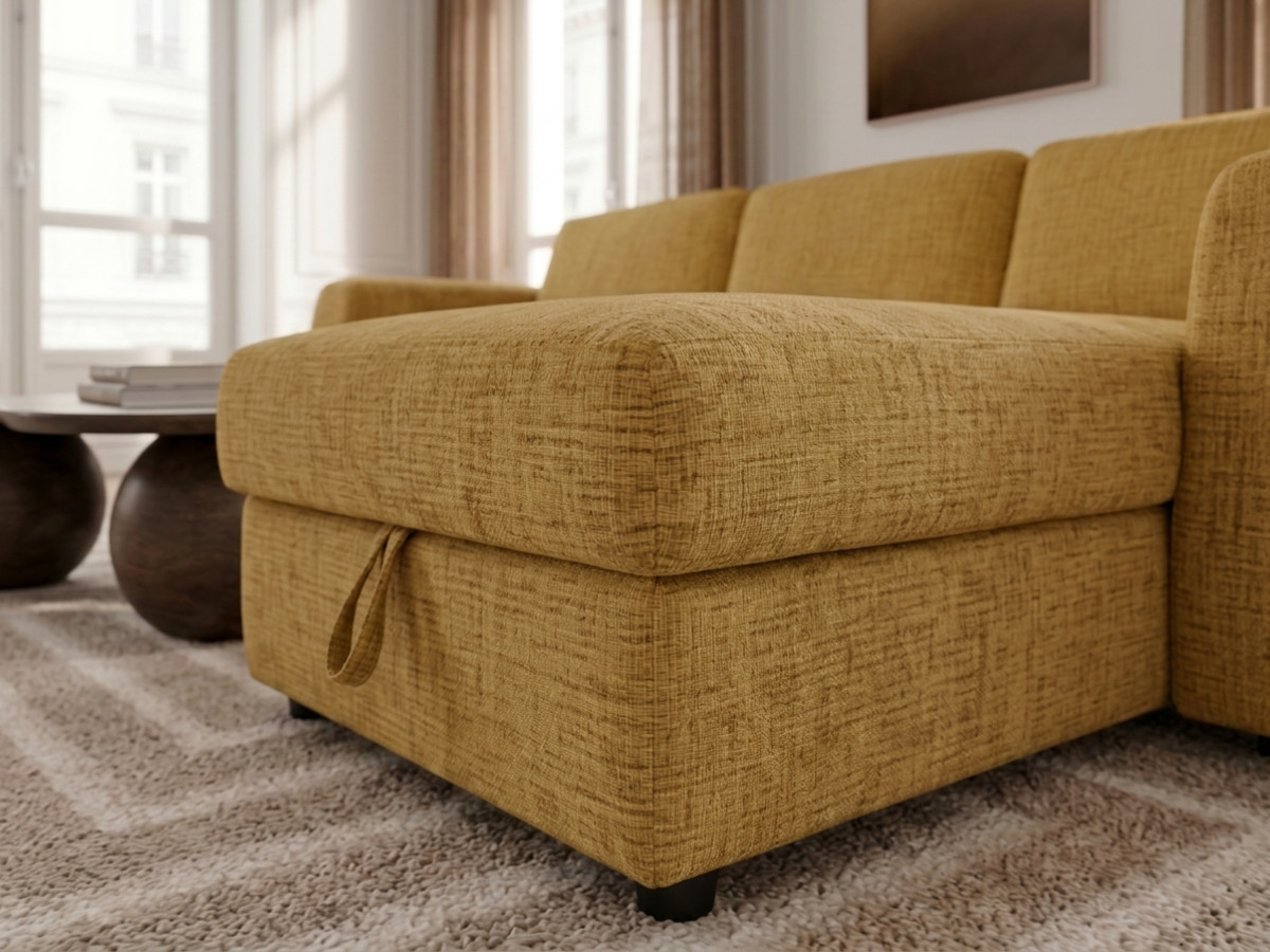 Canapé d'angle réversible convertible coffre HUGO ouverture express tissu texturé