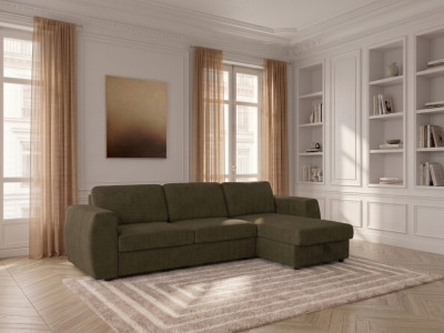Canapé d'angle réversible convertible coffre HUGO ouverture express tissu texturé