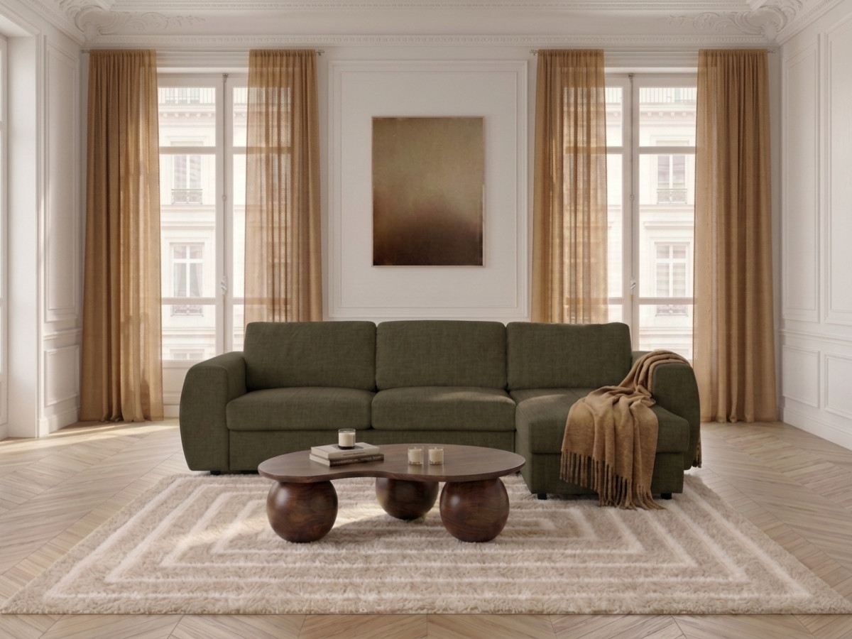 Canapé d'angle réversible convertible coffre HUGO ouverture express tissu texturé