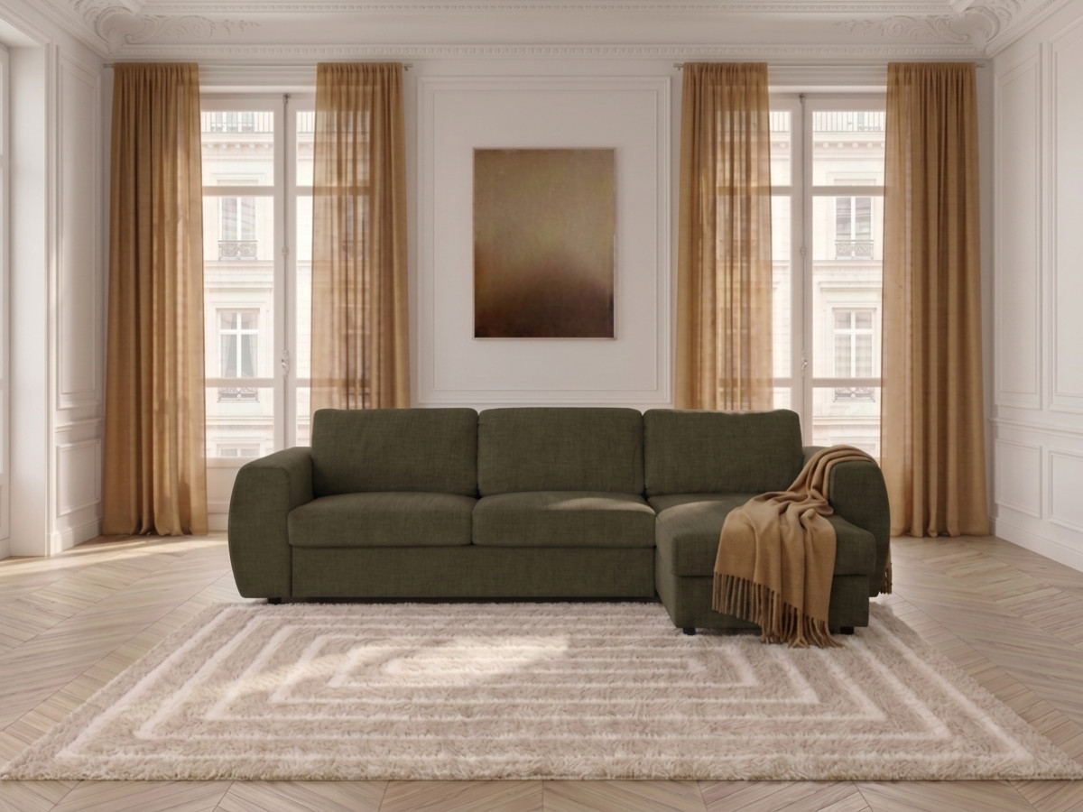 Canapé d'angle réversible convertible coffre HUGO ouverture express tissu texturé