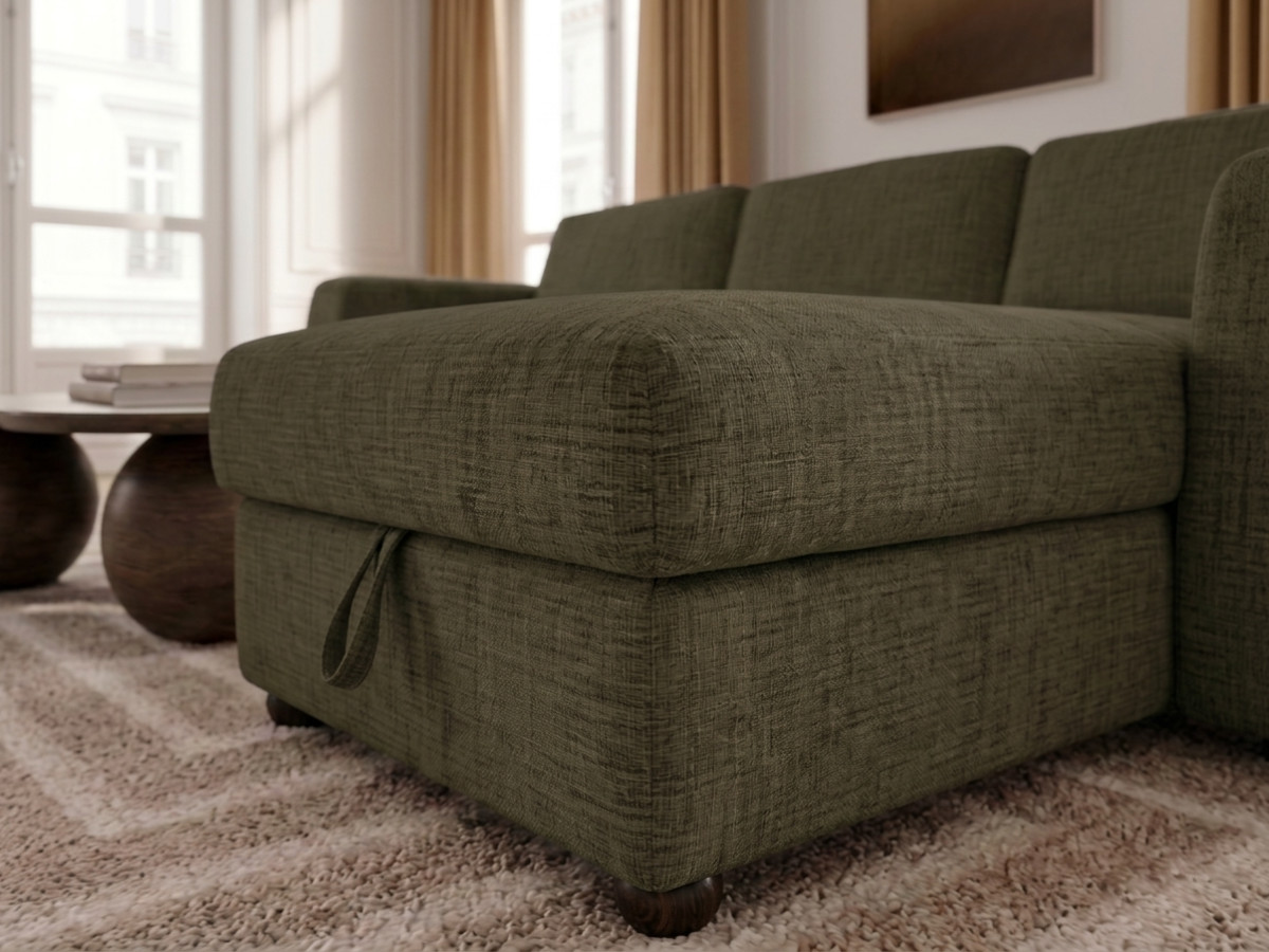Canapé d'angle réversible convertible coffre HUGO ouverture express tissu texturé