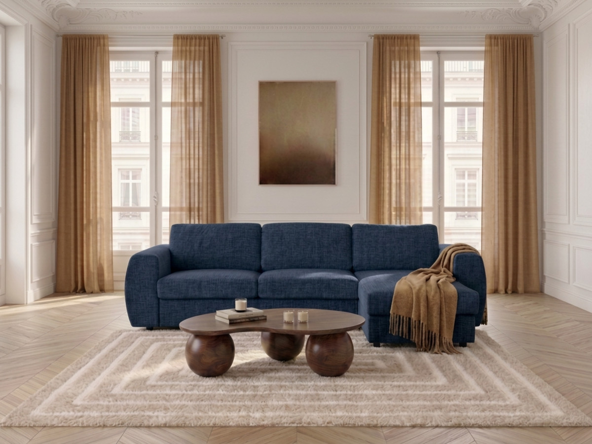 Canapé d'angle réversible convertible coffre HUGO ouverture express tissu texturé
