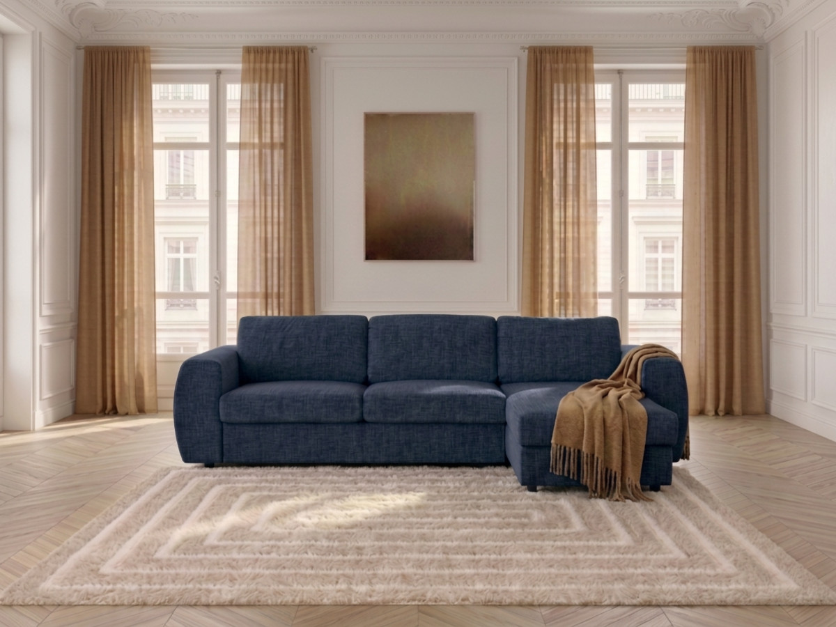 Canapé d'angle réversible convertible coffre HUGO ouverture express tissu texturé