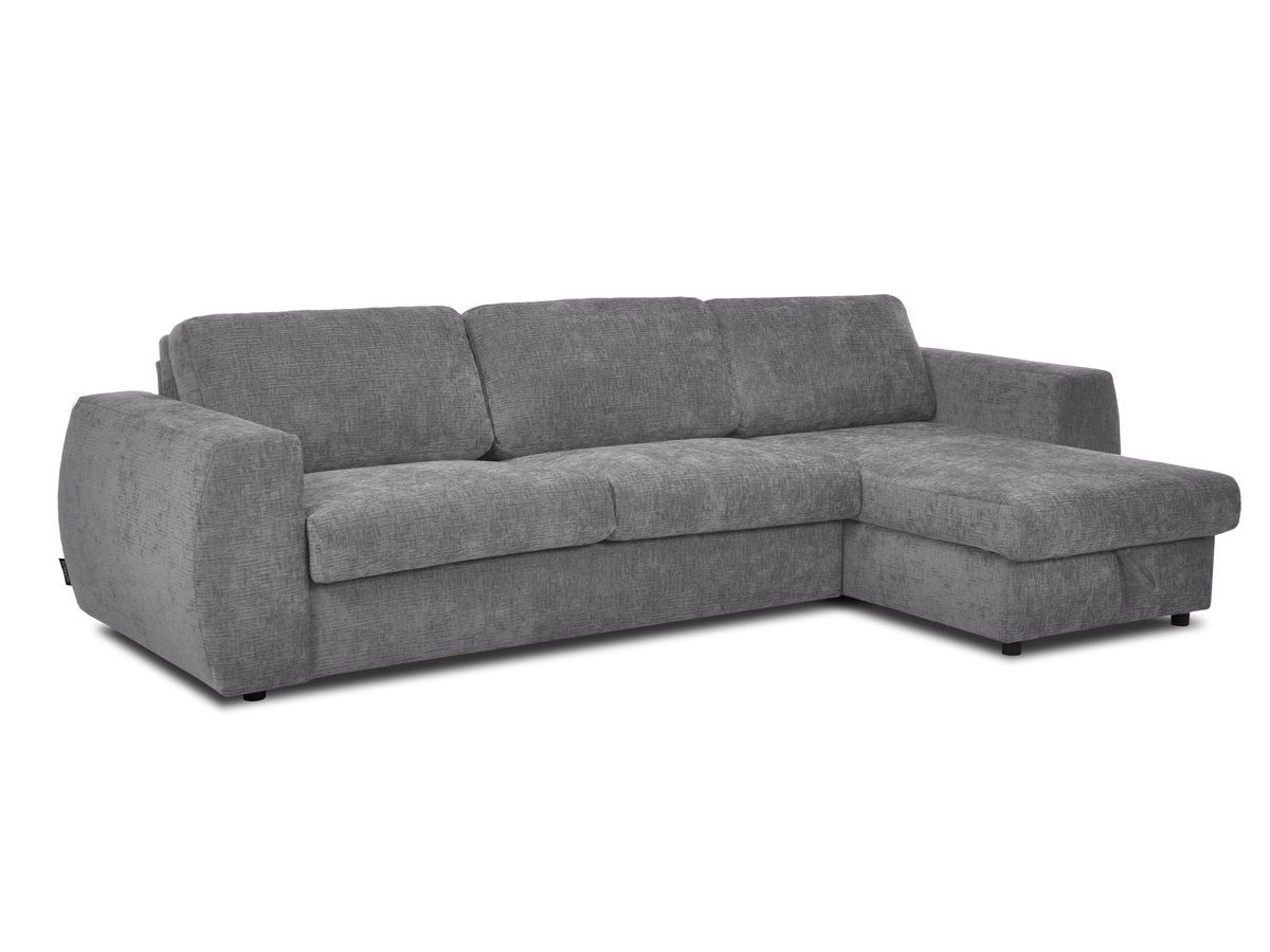 canapé d'angle réversible convertible coffre hugo ouverture express tissu texturé de couleur gris foncé
