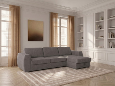 Canapé d'angle réversible convertible coffre HUGO ouverture express tissu texturé