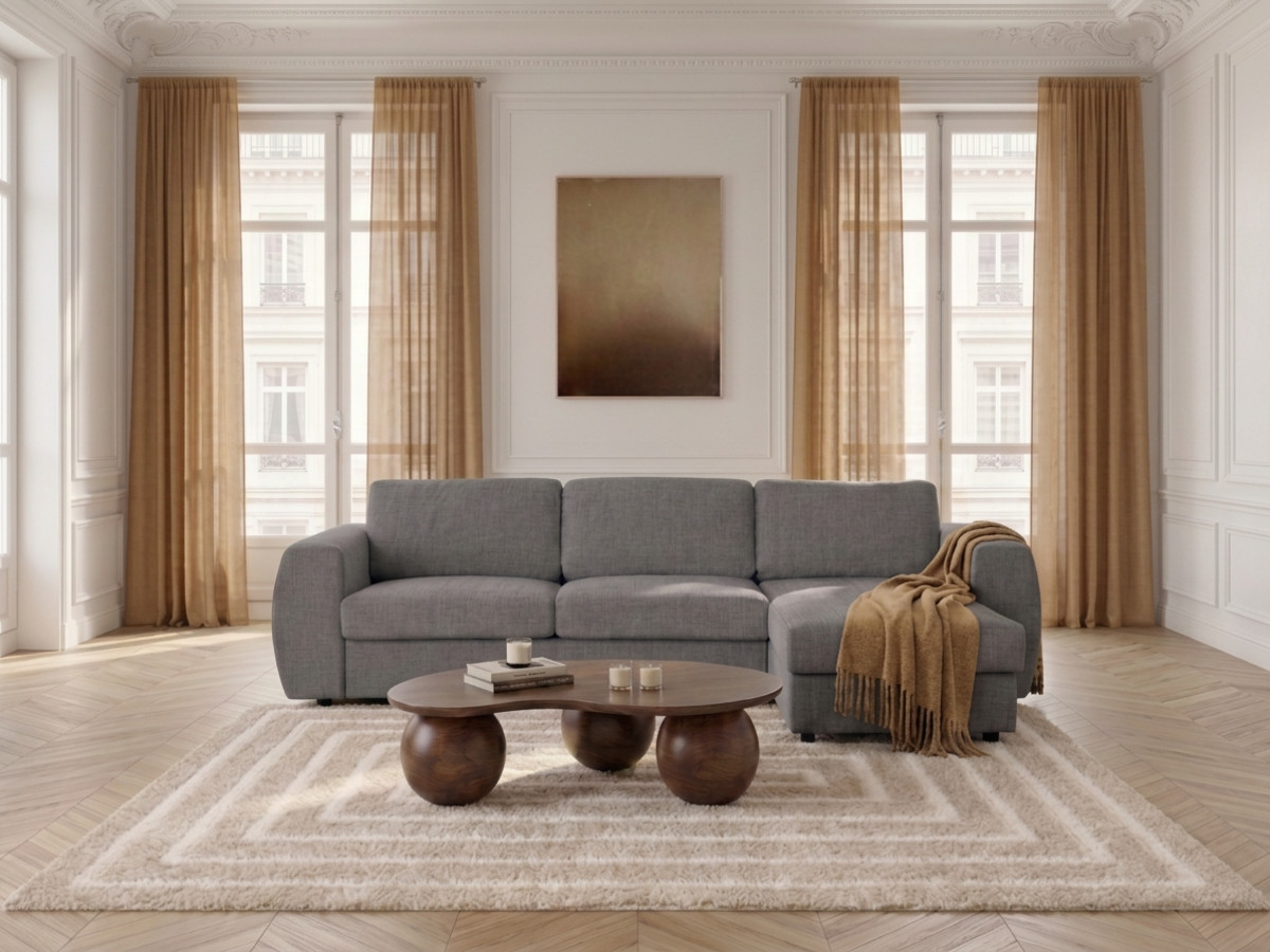 Canapé d'angle réversible convertible coffre HUGO ouverture express tissu texturé