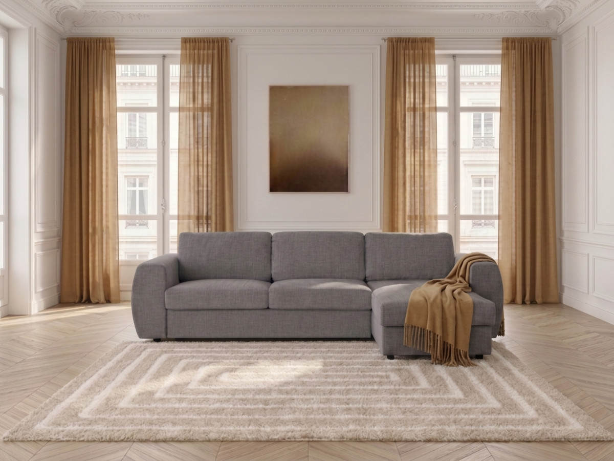 Canapé d'angle réversible convertible coffre HUGO ouverture express tissu texturé