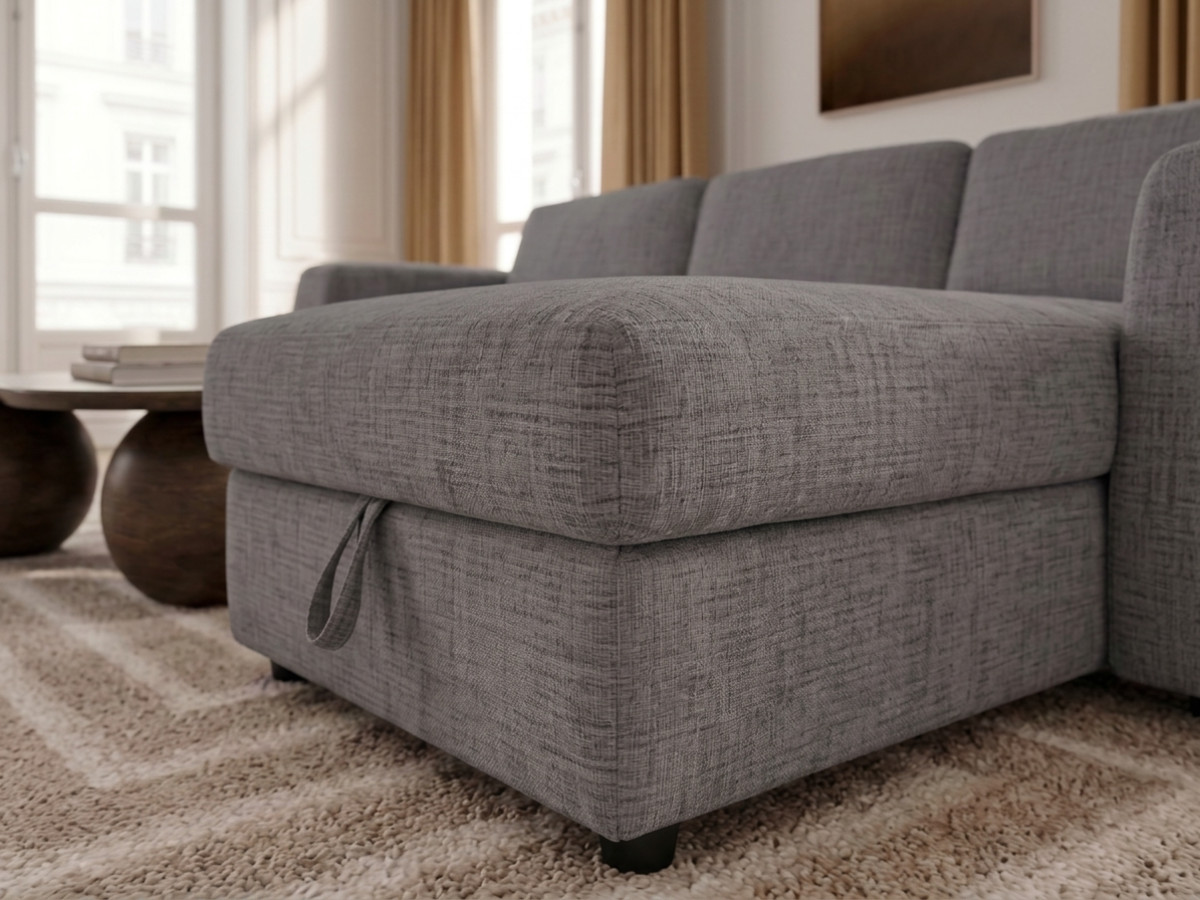 Canapé d'angle réversible convertible coffre HUGO ouverture express tissu texturé