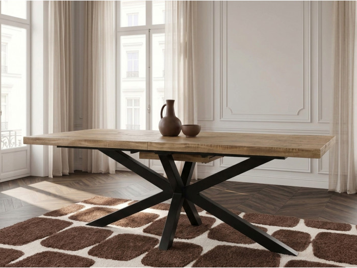 Table extensible SIBYLLE bois massif de manguier et métal