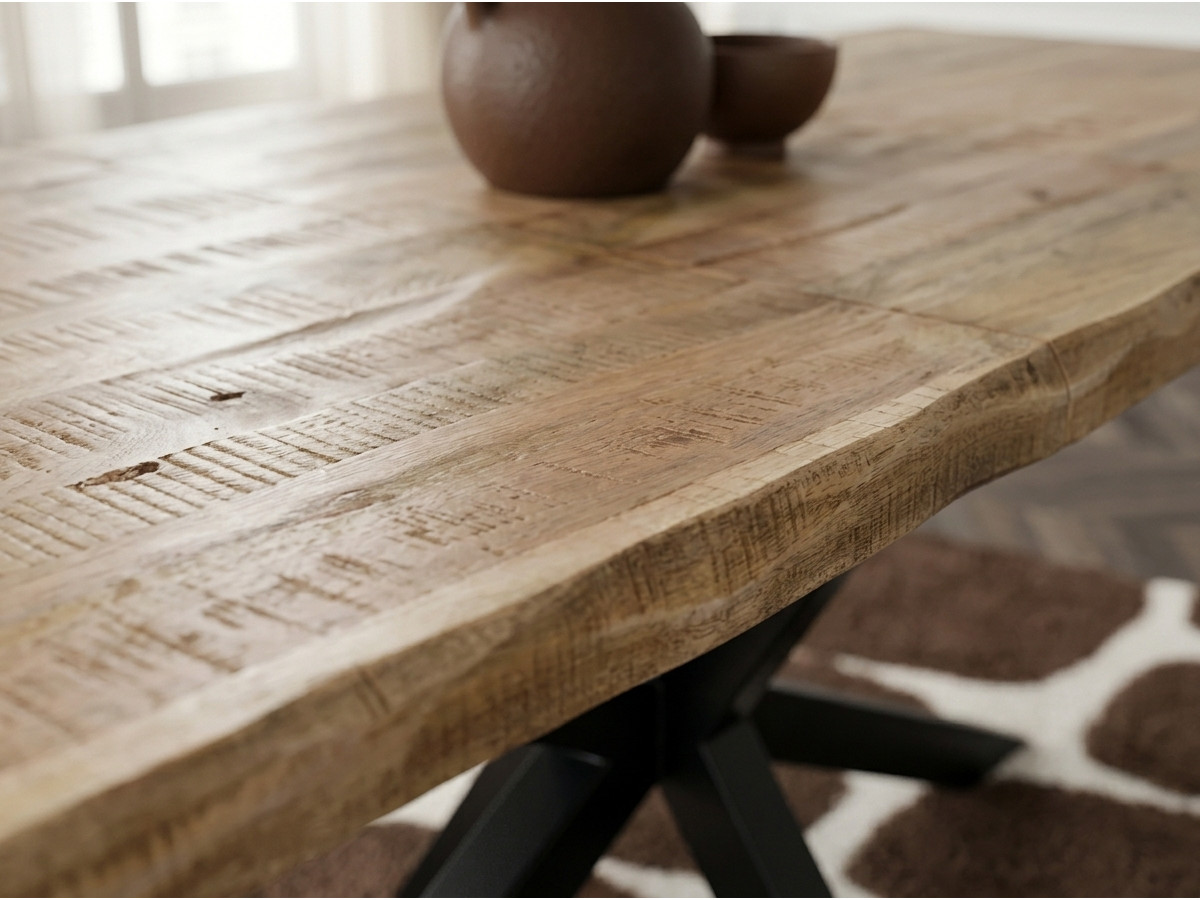Uitschuifbare tafel SIBYLLE van massief mangohout en metaal