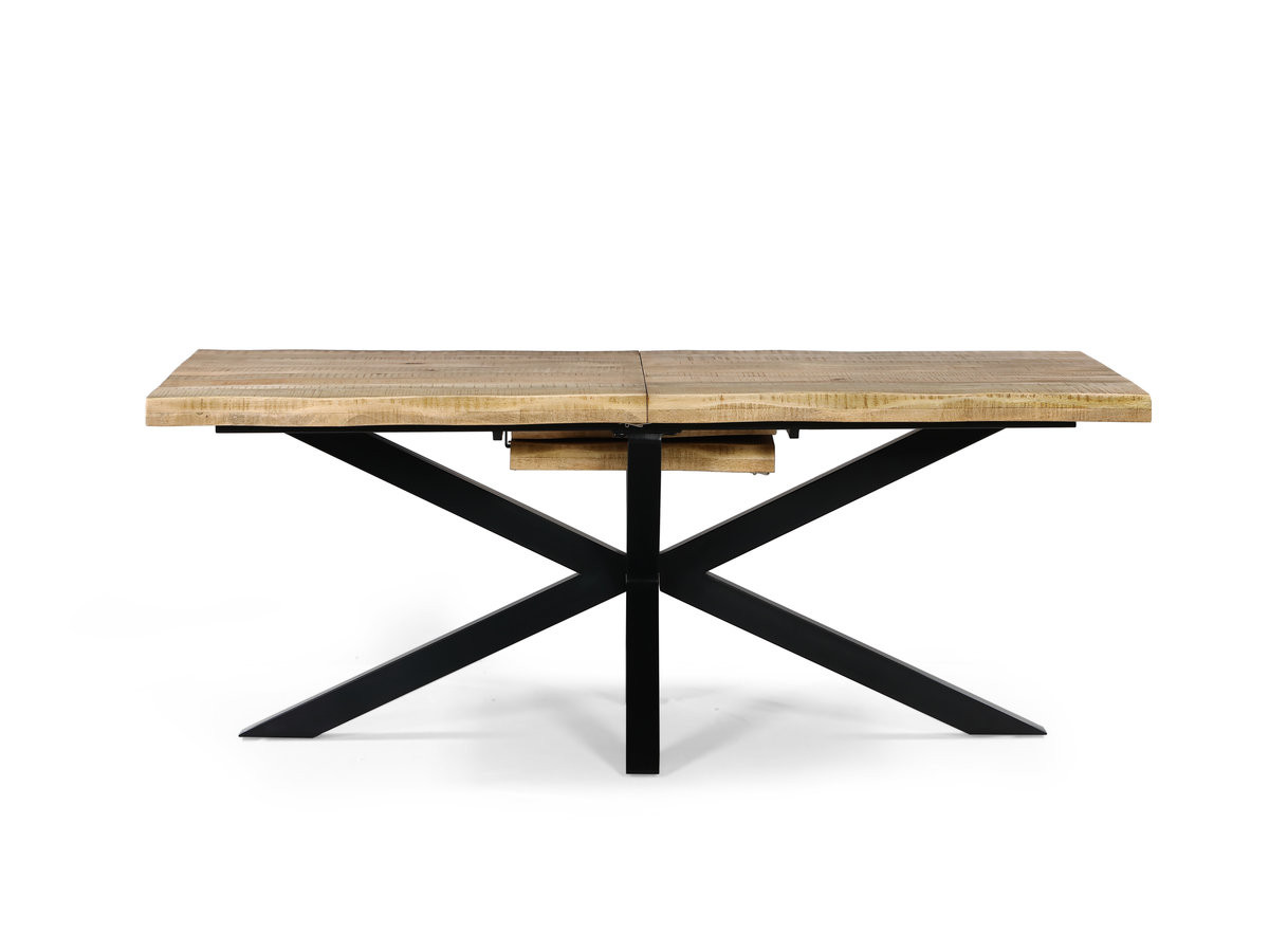Uitschuifbare tafel SIBYLLE van massief mangohout en metaal