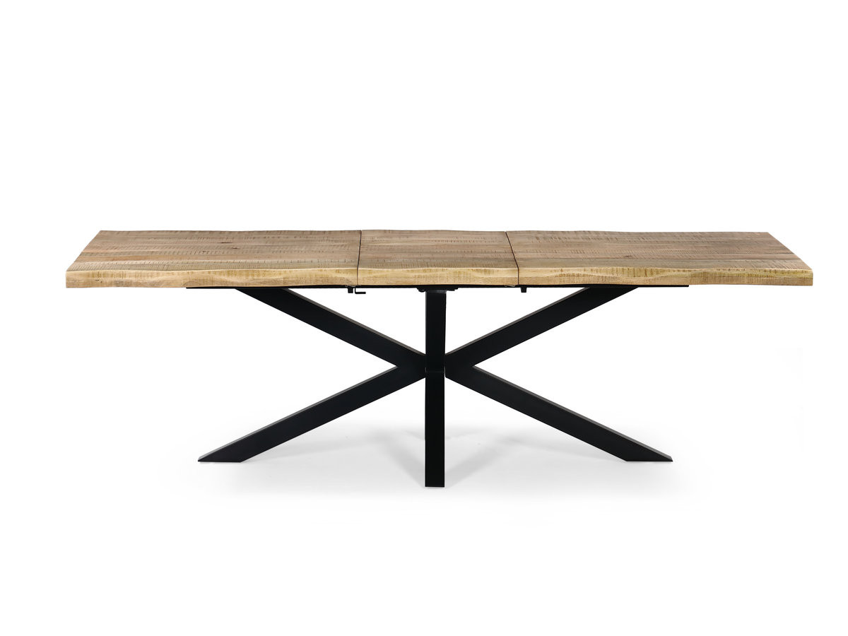 Uitschuifbare tafel SIBYLLE van massief mangohout en metaal