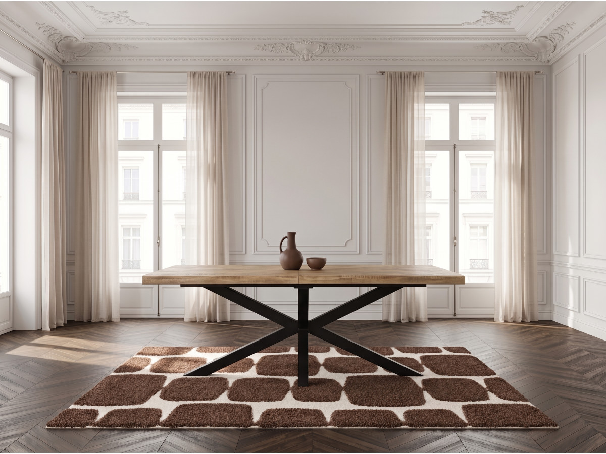 Table extensible SIBYLLE bois massif de manguier et métal