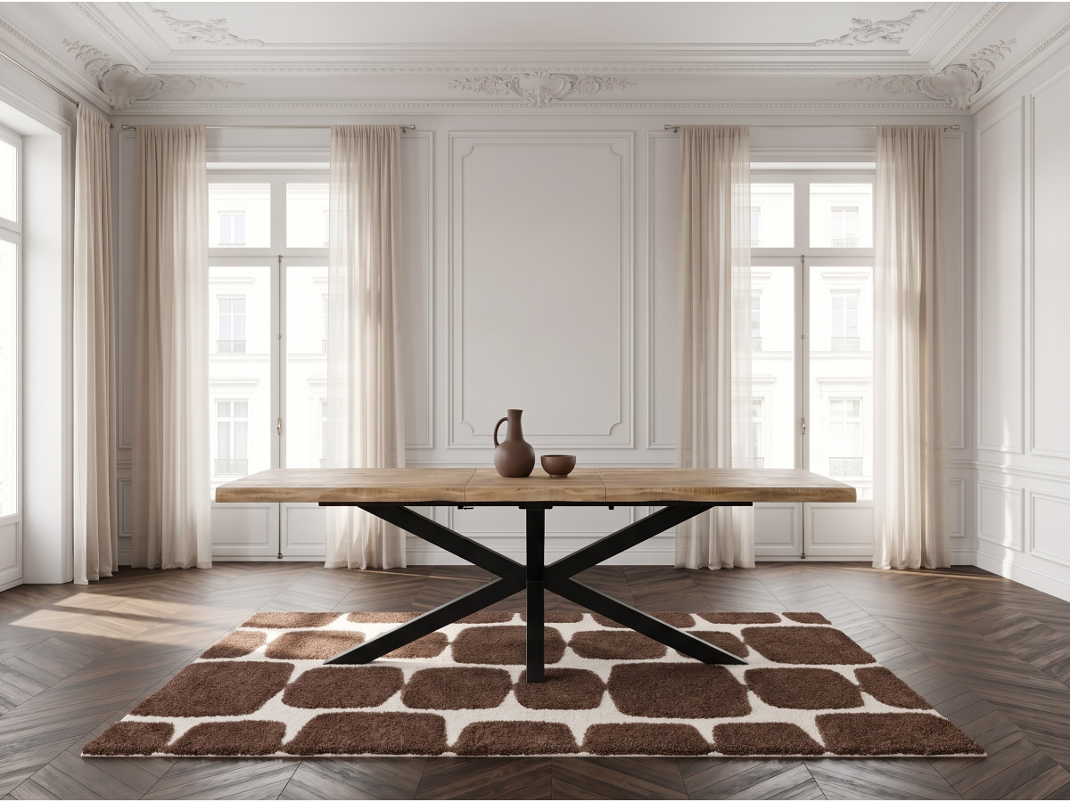 Table extensible SIBYLLE bois massif de manguier et métal