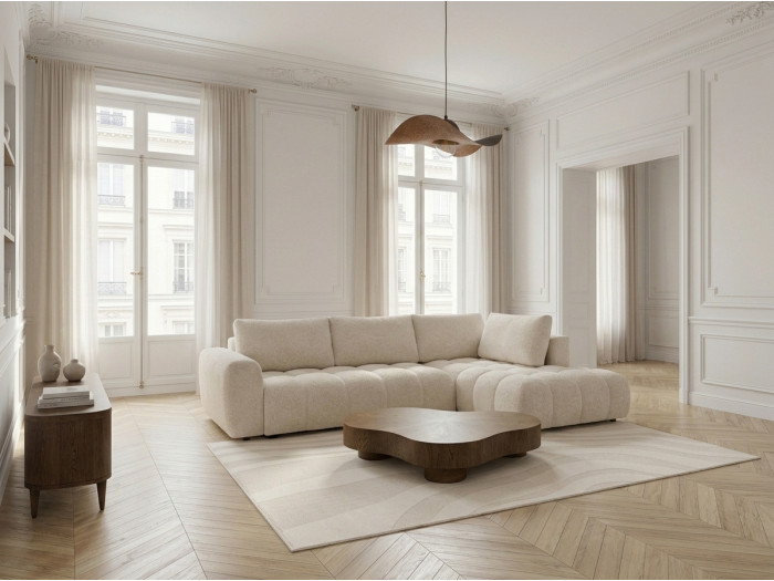 Canapé d'angle L convertible JULES tissu lisse