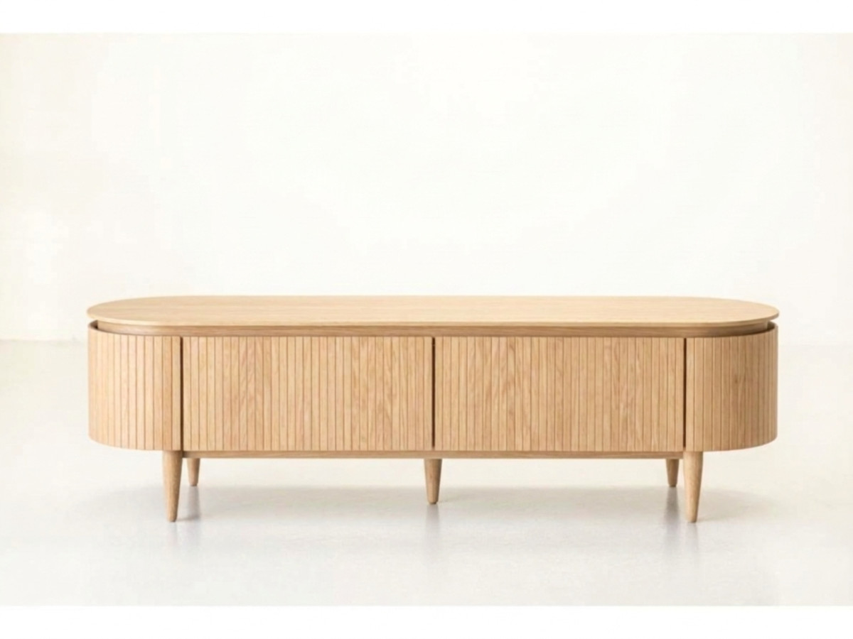 SORMIOU 4-deurs tv-meubel 180 cm massief eiken fineer