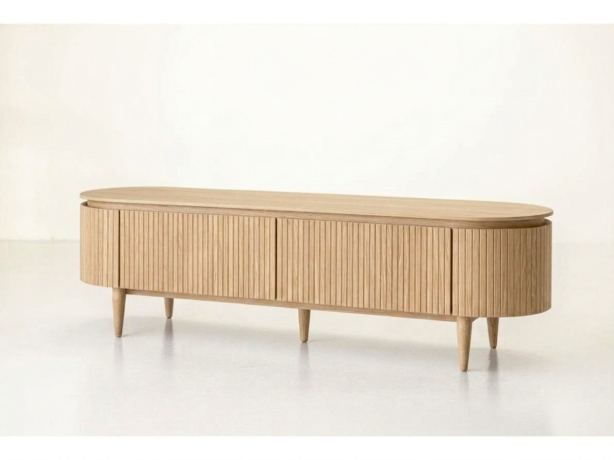 SORMIOU 4-deurs tv-meubel 180 cm massief eiken fineer