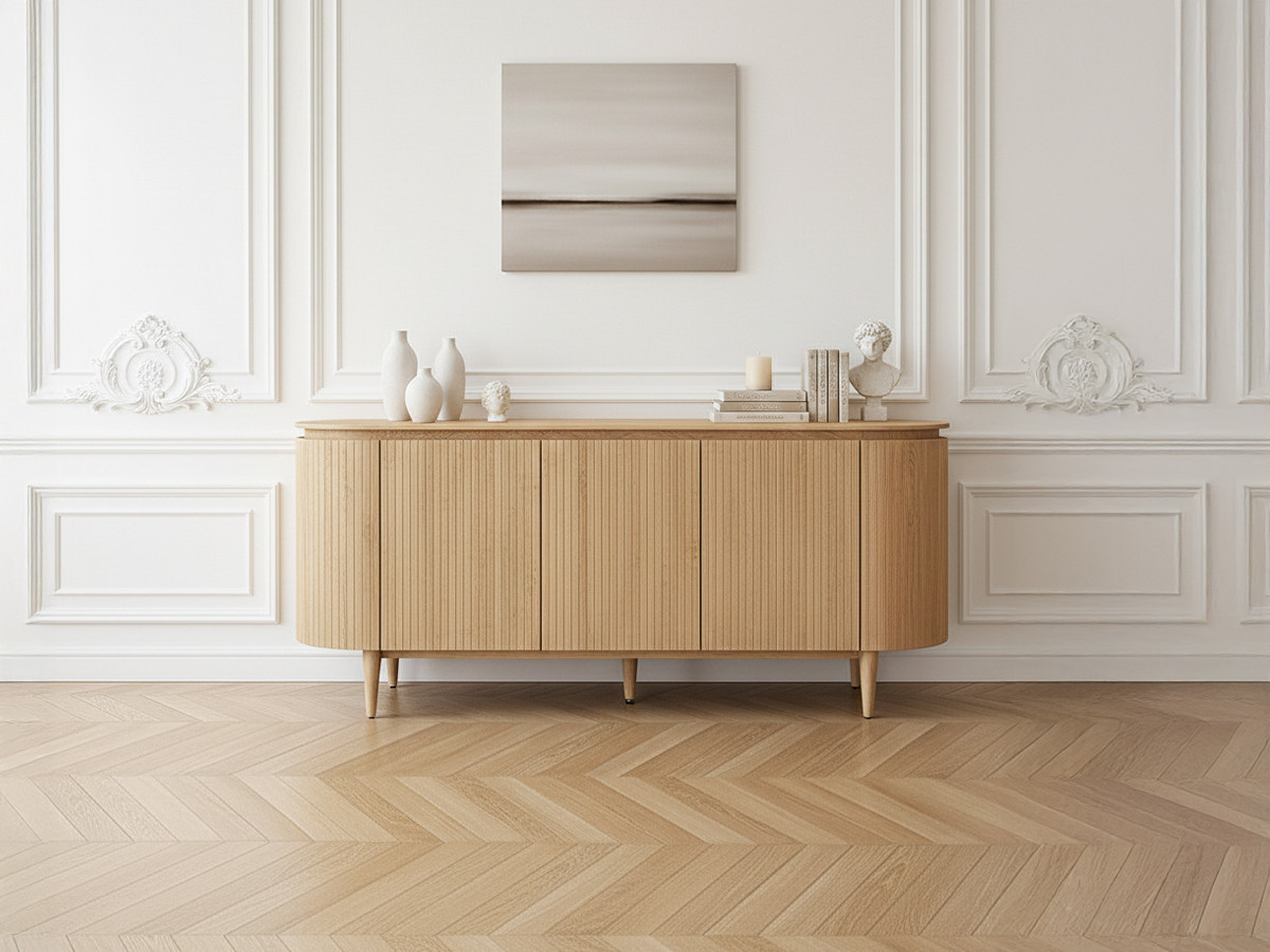 Buffet 5 portes 180 cm SORMIOU placage chêne massif marron clair