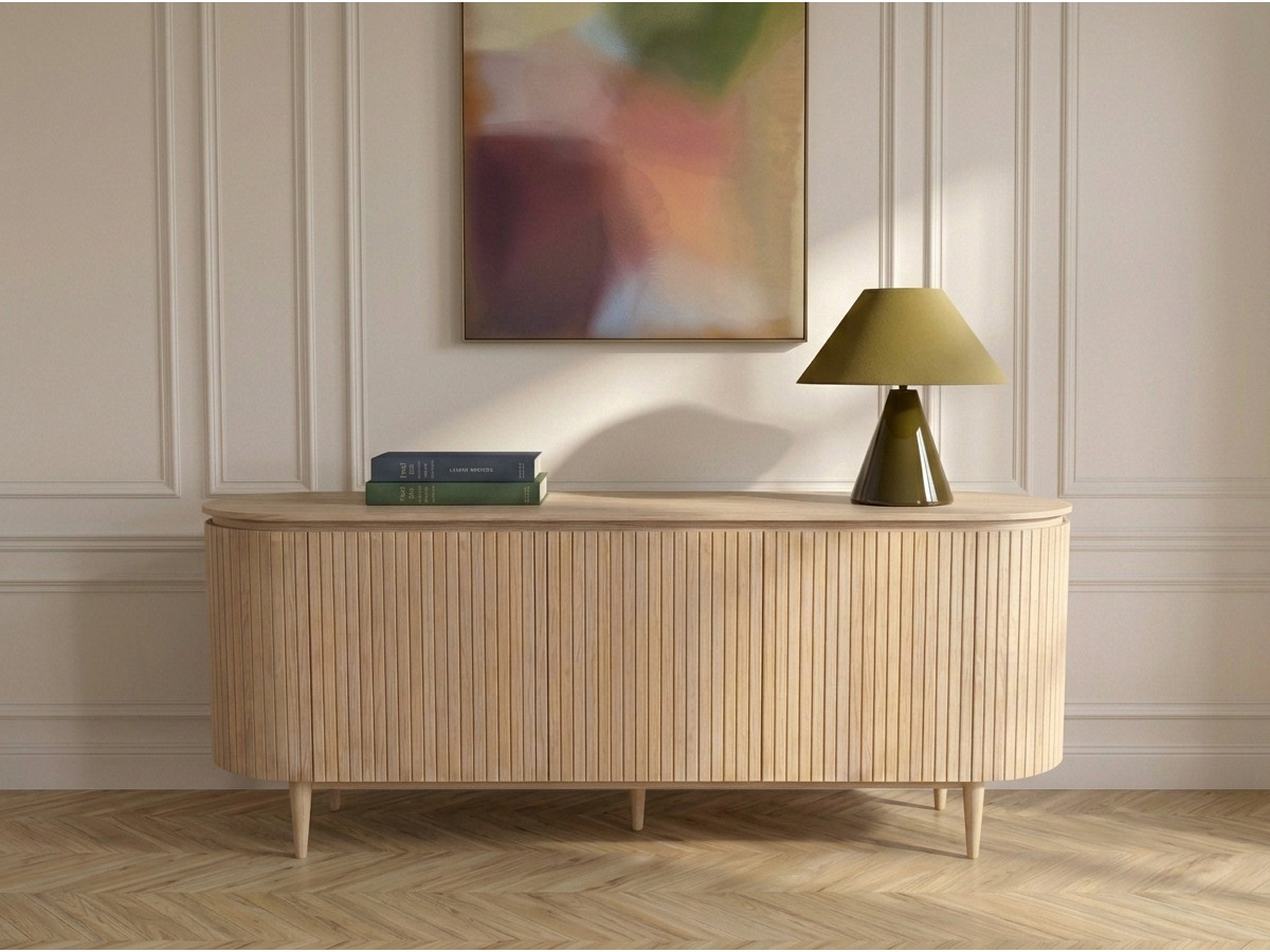 Buffet 5 portes 180 cm SORMIOU placage chêne massif marron clair