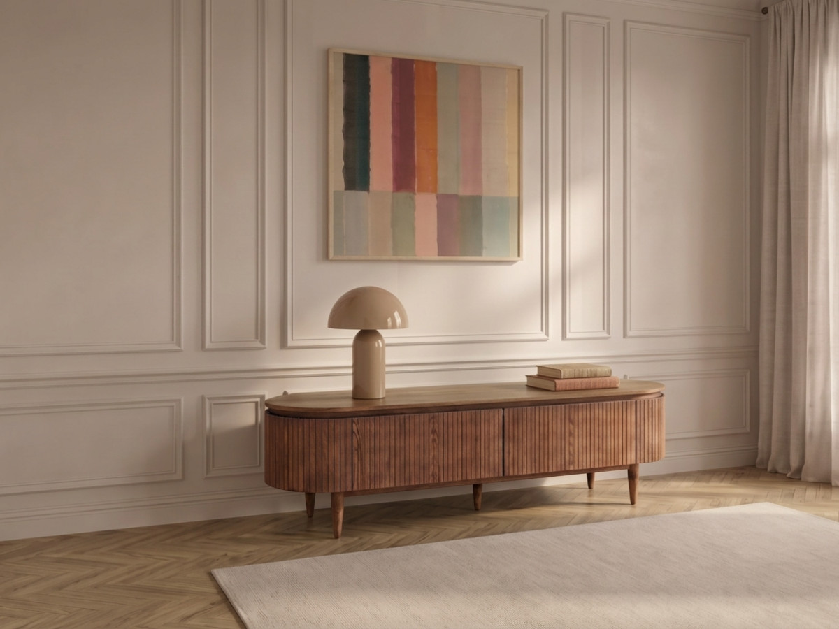 SORMIOU 4-deurs tv-meubel 180 cm massief eiken fineer
