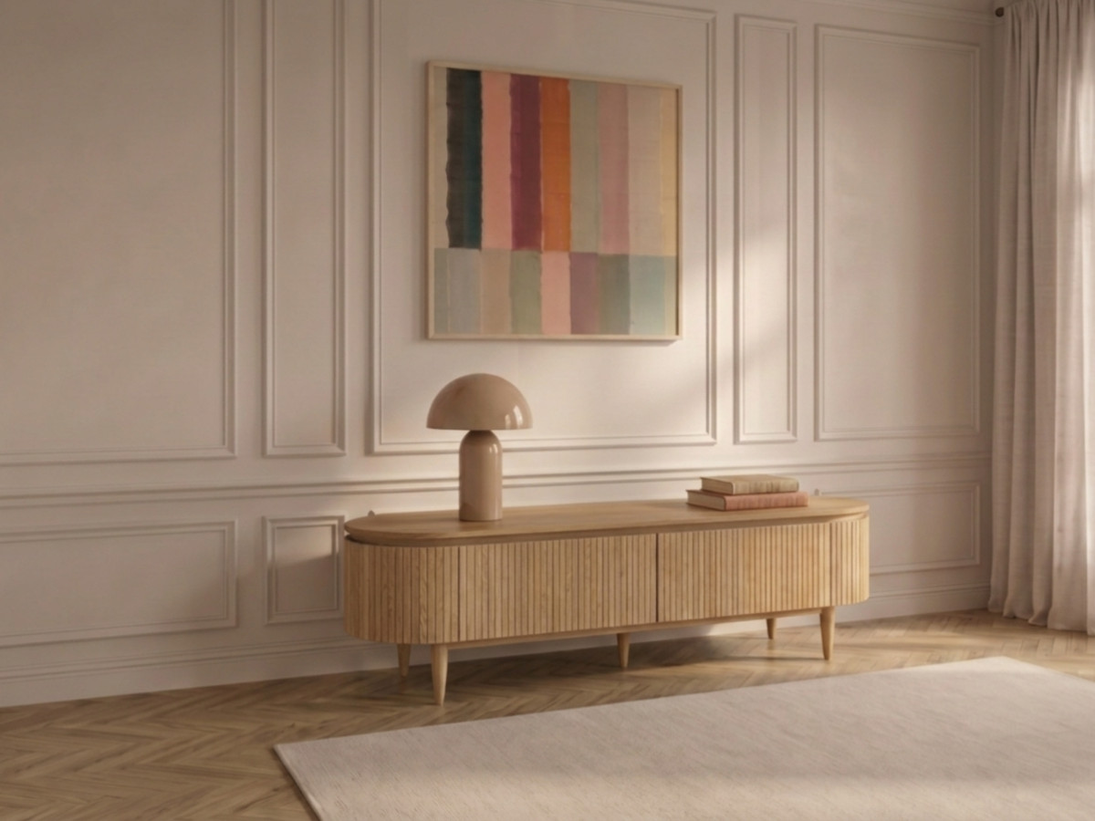 SORMIOU 4-deurs tv-meubel 180 cm massief eiken fineer