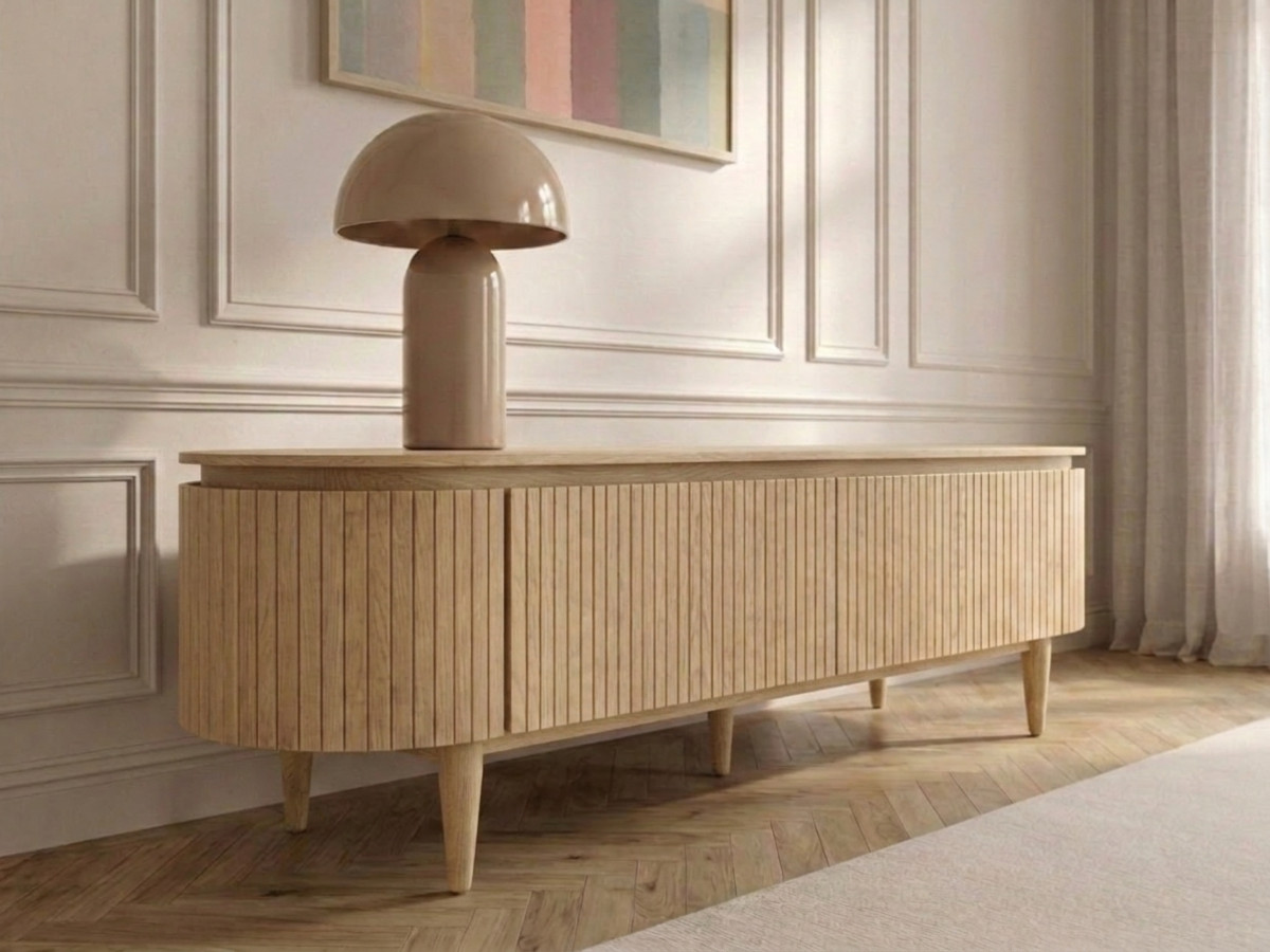 SORMIOU 4-deurs tv-meubel 180 cm massief eiken fineer