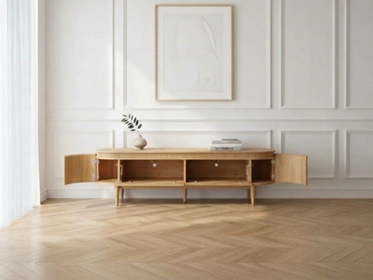 SORMIOU set met 180 cm dressoir + 180 cm tv-meubel in massief eiken fineer