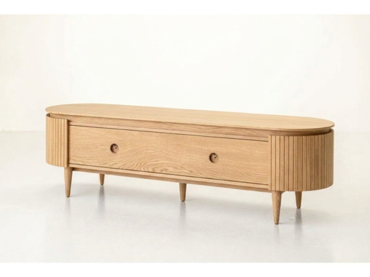 SORMIOU set met 180 cm dressoir + 180 cm tv-meubel in massief eiken fineer