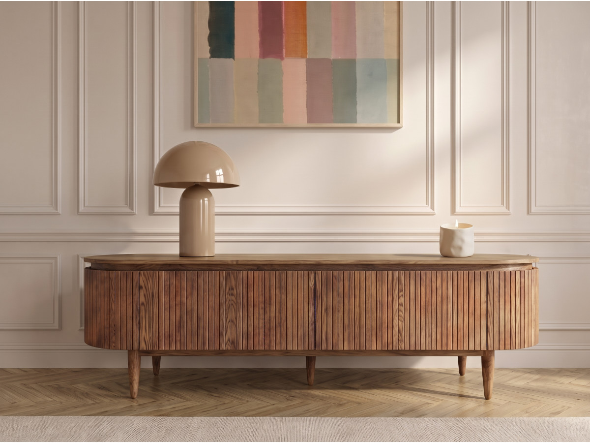 SORMIOU set met 180 cm dressoir + 180 cm tv-meubel in massief eiken fineer