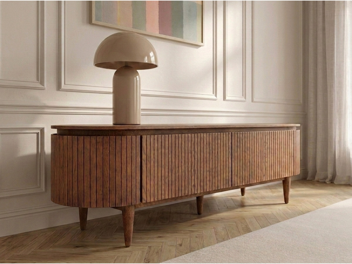 SORMIOU set met 180 cm dressoir + 180 cm tv-meubel in massief eiken fineer
