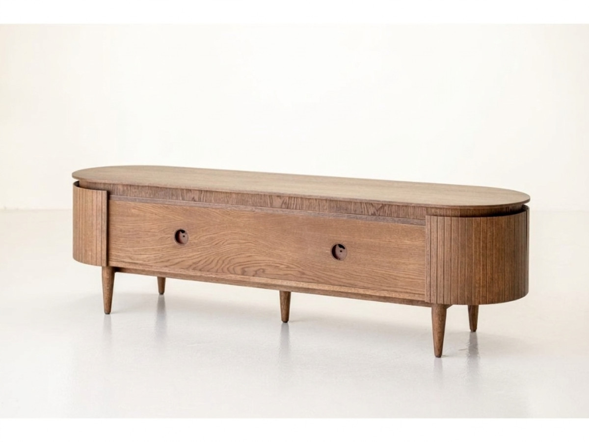 SORMIOU set met 180 cm dressoir + 180 cm tv-meubel in massief eiken fineer