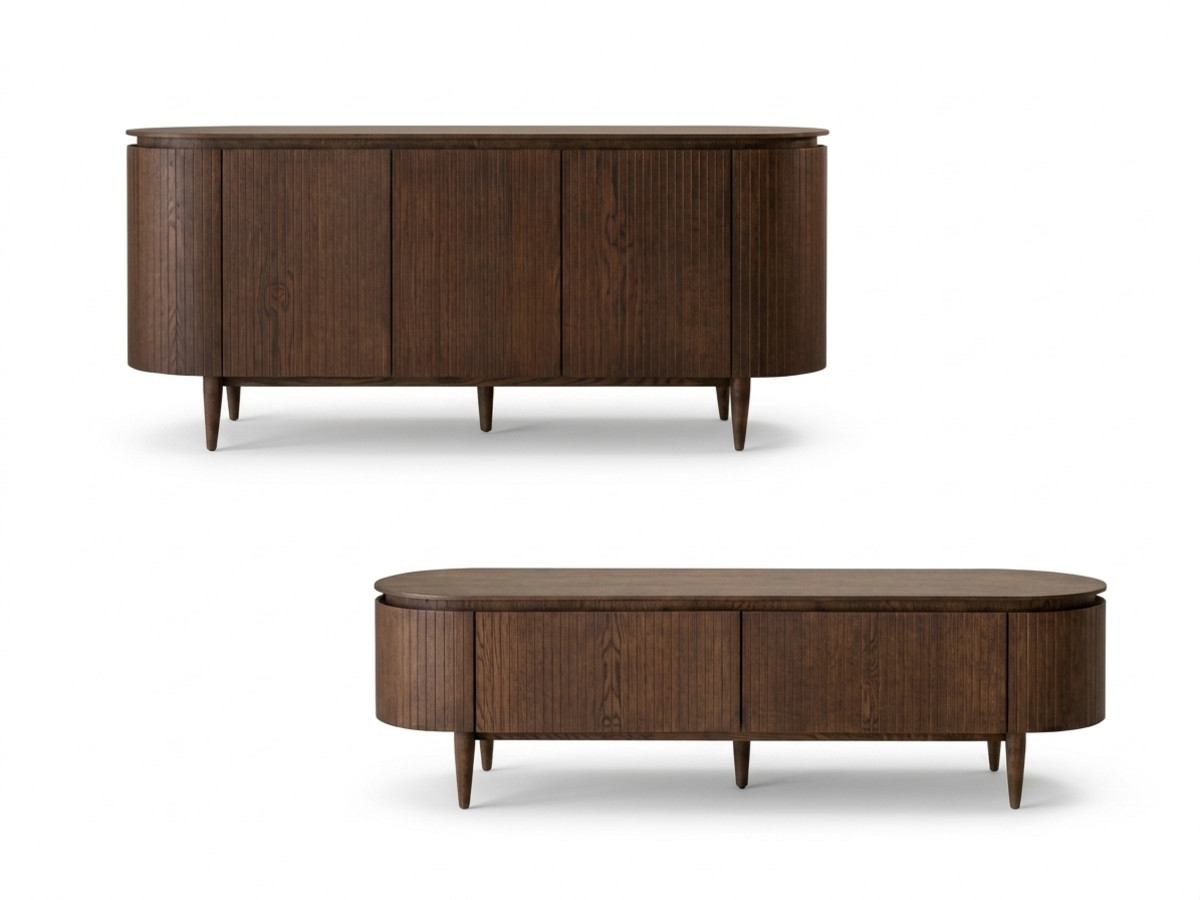 SORMIOU set met 180 cm dressoir + 180 cm tv-meubel in massief eiken fineer