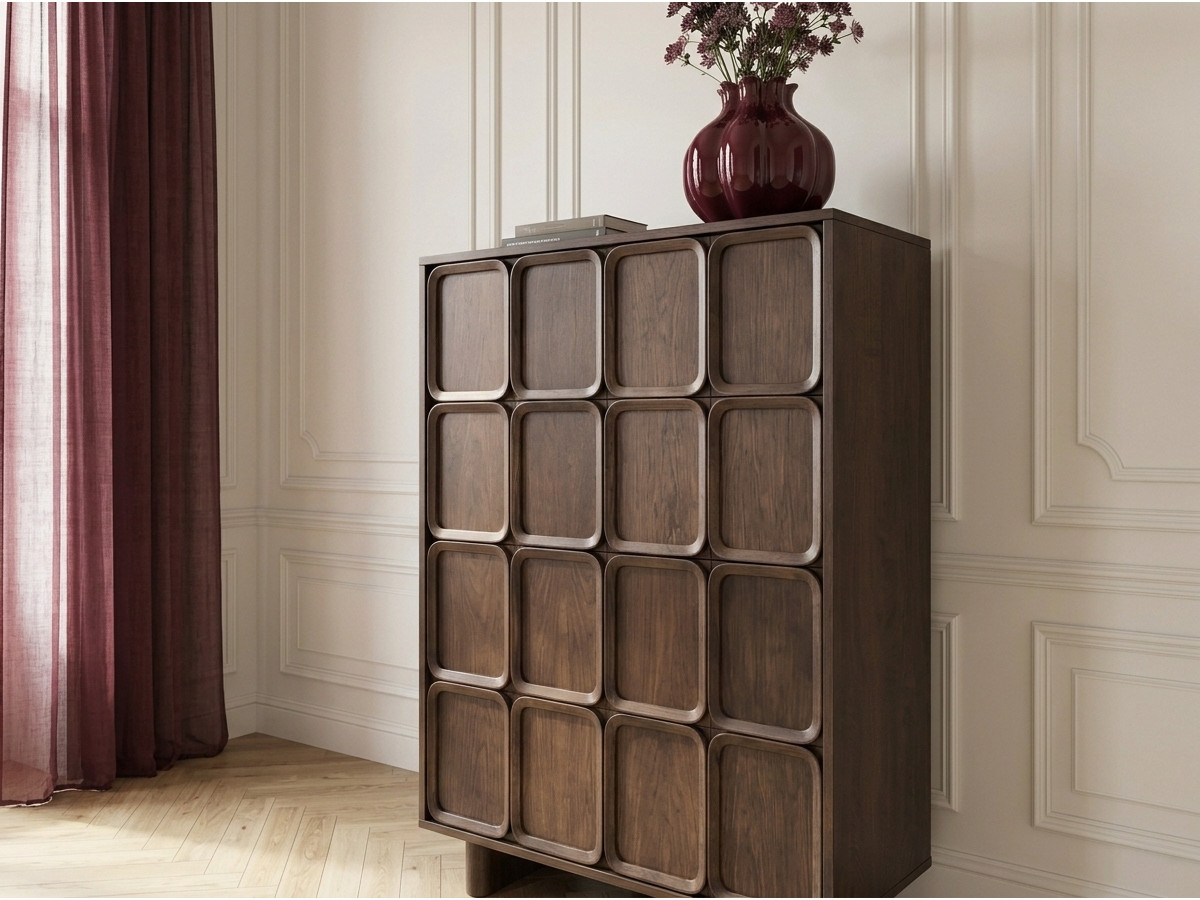 Hoge buffetkast 4 deuren 137 cm AUBIN massief eikenveneer