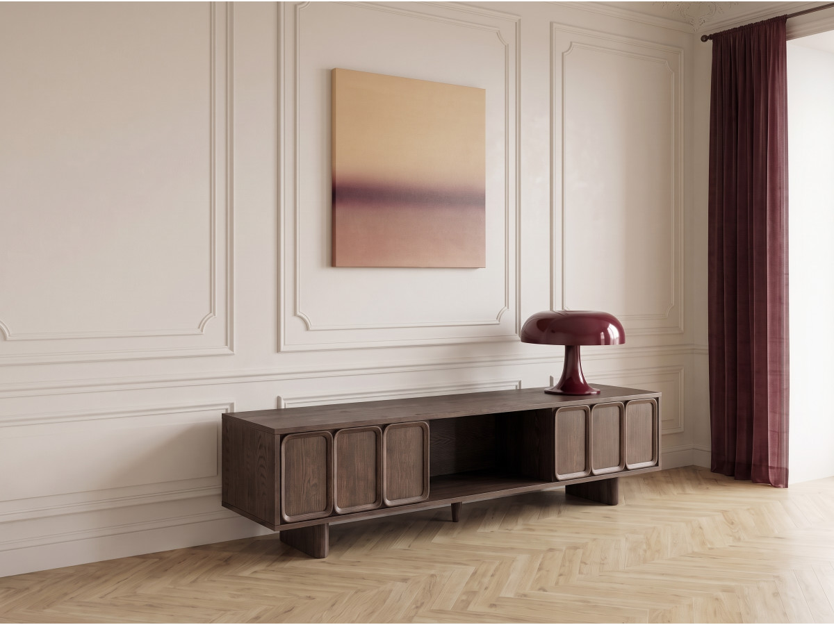 Meuble TV 2 portes 200 cm AUBIN placage chêne massif